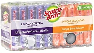 Embalagem de 10 esponjas Scotch-Brite, limpeza extrema e não risca, mista.