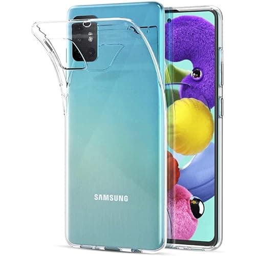 Capa transparente para Samsung Galaxy M31S, azul turquesa gradiente, mostrando o logotipo da Samsung.