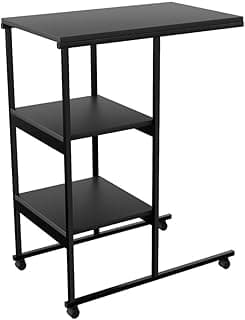 Mesa Escrivaninha Office Auxiliar com Rodízios em Aço e MDF, Compacta e Funcional para Notebook, Sofá e Cama(Preto/Preto)