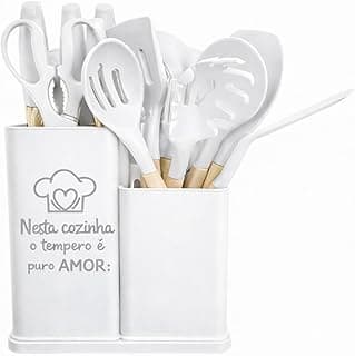 Conjunto de Utensílios de Cozinha Premium em Silicone com Suporte Duplo Branco