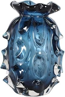 Vaso decorativo Murano azul safira, 12x20 cm, com detalhes texturizados e base esculpida, ideal para decoração.