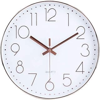 jomparis Relógio de parede silencioso sem tique-taque operado por bateria de 30,5 cm, quartzo de qualidade, relógio de parede ouro rosa para casa, quarto, escola