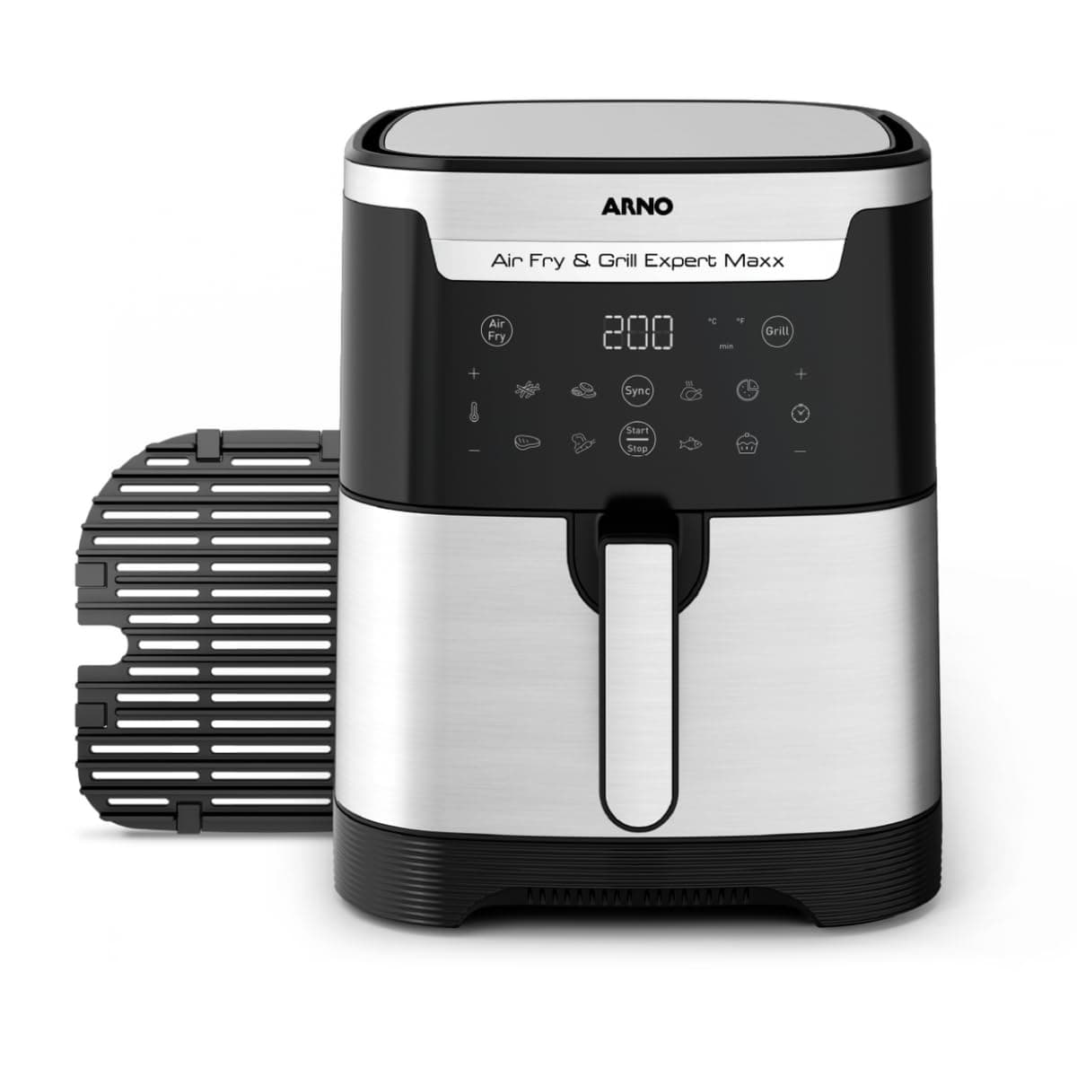 Fritadeira Elétrica sem Óleo Arno Airfry & Grill Expert Maxx Digital 2 em 1 6,5L Inox e Preta 110V