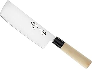 Faca de vegetais Nakiri da Coleção Asiática da Mercer Culinary, lâmina branca, cabo de madeira, marca preta