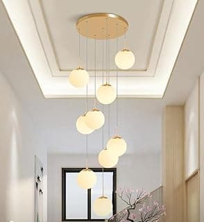 Lustre pendente minimalista para escada com iluminação variável, ideal para sala de estar com pé direito alto, duplex ou villa, com três opções de intensidade de luz: luz do dia, luz branca