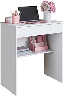 Escrivaninha Moderna Branca com Gaveta Mesa de Apoio Compacta Para Home Office Estudos e Ambientes Pequenos (Branco)