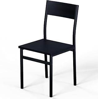 Cadeira de jantar rústica de madeira com moldura de metal, estilo fazenda, preta