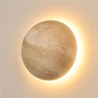 Moderno travertino natural LED arandela de parede de pedra redonda de 5,9 polegadas para quarto, sala de estar, corredor, luz quente minimalista, luminária com retroiluminação