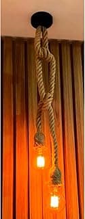 Luminária pendente rústica de corda com duas lâmpadas estilo vintage industrial para teto