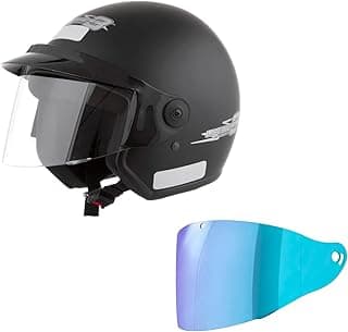 Capacete aberto preto fosco com viseira transparente e protetor de lente azul