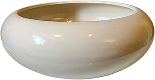 Vaso cachepot de cerâmica bacia off white com borda dourada