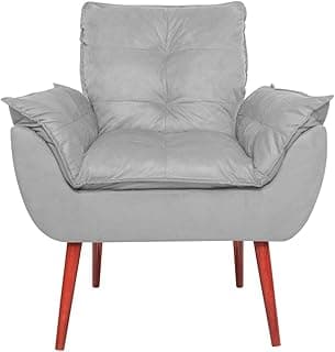 Poltrona Opala Decorativa para Sala de Estar e Quarto - Cadeira de Leitura Conforto com Pés Palito e Design Retrô (Cinza Claro)
