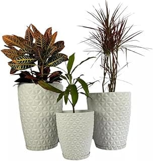 Kit de 3 vasos decorativos cinza para plantas com padrão de diamante