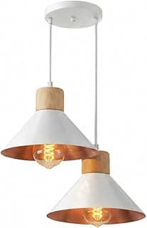 Lustre Luminária Pendente Dupla Zen Moderna para Sala de Jantar e Cozinha – Luminária Decorativa de Teto Estilo Industrial Minimalista – Iluminação para Sala, Quarto e Área Gourmet (Branco e Cobre)