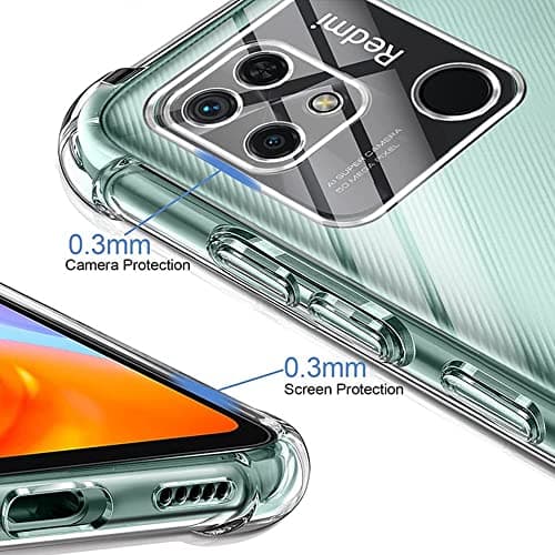 Capa transparente para celular Redmi 10C, com proteção de 0.3mm para câmera e tela.