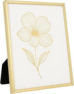 Porta-retrato dourado com moldura de metal e vidro espelho, imagem de flor dourada