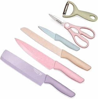 Jogo de facas de cozinha 6 peças aço inox antiaderente coloridas