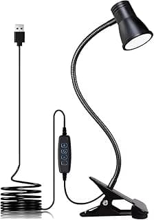 Luminária articulada de encaixe para cabeceira de cama com grampo para leitura, para mesa ou cabeceira, braçadeira pequena de pescoço de ganso flexível tem 3 modos de cor 10 intensidades (Preto)