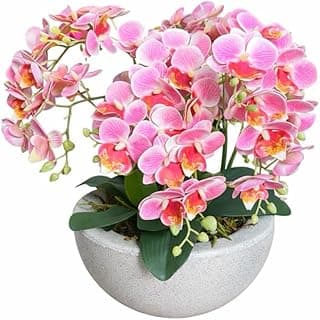 Arranjo de Orquídea Artificial Lilás com Vaso Decorativo Cinza