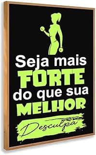 Quadro decorativo motivacional fitness com moldura de madeira e fundo preto