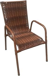 Cadeira de jantar em junco sintético marrom com braços, resistente ao tempo, ideal para uso externo