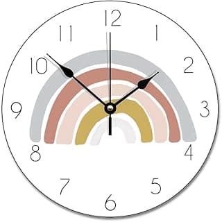ArogGeld Relógio boho arco-íris decoração de berçário relógio de parede personalizado silencioso sem tique-taque relógio de parede de madeira operado por bateria leitura para decoração de casa, quarto