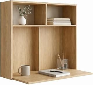 Escrivaninha Suspensa Mesa de Parede Job para Notebook e Estudo com Nichos Mega Chicó Nature