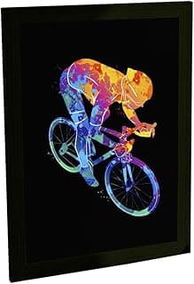 Quadro decorativo ciclista em fundo preto com cores vibrantes