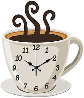 CHGCRAFT Relógio de parede de café, xícara de café, relógio sem tique-taque, forma irregular, relógios de parede decorativos, relógio impresso para decoração de escritório em casa, 38 x 33 cm