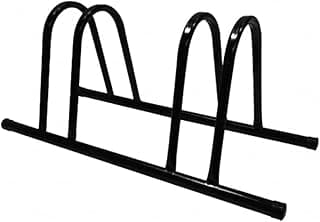 Suporte de chão para bicicletas preto, design duplo, ideal para fixação de duas bicicletas