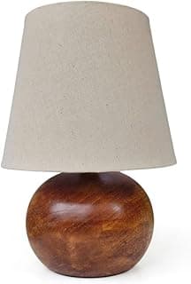Luminária de mesa em madeira natural com cúpula de algodão, estilo rústico