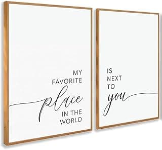 Kit 2 quadros decorativos 'Meu Lugar' preto e branco com molduras em carvalho