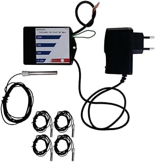 Medidor de nível de água com display digital e adaptadores, fundo branco