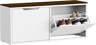 Sapateira Organizadora com 2 Gavetas Basculantes, Porta sapato Banco com Assento de Madeira, Design Compacto