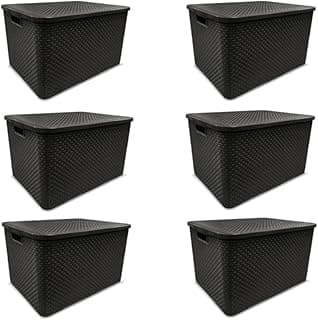 KIT C/ 6 CAIXAS ORGANIZADORAS RATTAN 7L C/TAMPA PRETA MULTIUSO DECORATIVA
