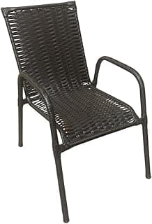 Conjunto com 2 Cadeiras em Junco Sintético com Braços, Resistente ao Tempo, Ideal para Varanda, Sacada, Área Gourmet, Jardim e Churrasco Externo (Preto,2 cadeira)