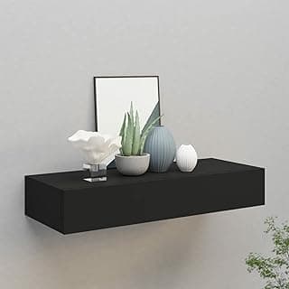 Prateleira de gaveta montada na parede - Armário flutuante cinza concreto de 60 x 23,5 x 10 cm - Rack de armazenamento elegante para sala de estar e quarto - Unidade moderna de exibição de parede