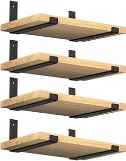 Kit 4 Prateleiras Industrial Madeira Maciça com Mão Francesas de Metal Organizadoras Casa (45cm)