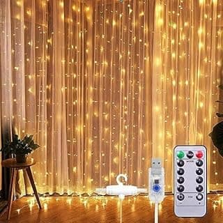 Cortina de LED decorativa com 300 LEDs, 3 metros, 8 modos de iluminação, controle remoto e USB