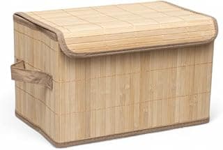Caixa organizadora de bambu natural com tampa acoplada, 28x17cm, forro em tecido