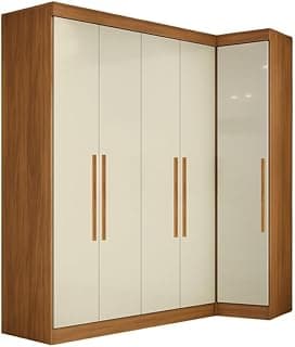 Guarda Roupas Modulado de Canto Madrid com 5 Portas e 2 Gavetas Madeirado/Off White