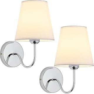 Luminárias de parede cromadas modernas com difusores de tecido claro, conjunto de 2
