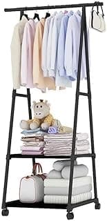Arara Organizadora Cabideiro de Roupas Com Prateleiras e Rodinhas 360°, Closet Organizador Portátil Multifuncional (Preto)