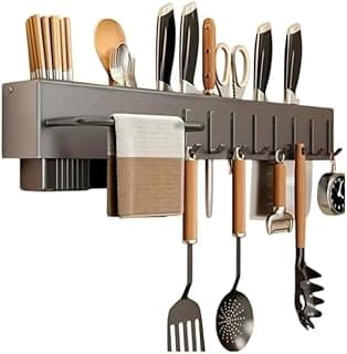 Suporte Organizador de Utensílios para Cozinha em Aço Inoxidável Preto com 8 Ganchos
