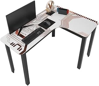 Mesa Gamer em L 120x90cm Escrivaninha de Canto para Computador Home Office Estrutura Metálica Cantos Arredondados(Circuit Branca)
