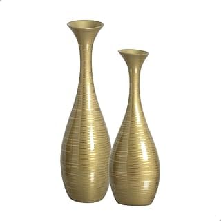Dupla de vasos decorativos de cerâmica dourados com design texturizado