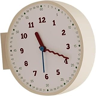 Relógio de parede dupla face minimalista branco com números de 1 a 12 e ponteiros vermelhos e azuis