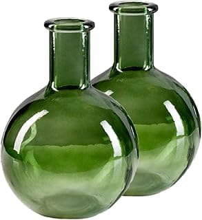 Dois vasos de vidro verde esmeralda, conjunto de 2 vasos de flores vintage, 14 cm de diâmetro.