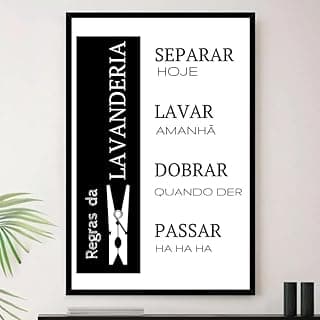 Quadro decorativo de lavanderia com regras e tarefas em preto e branco