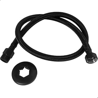 Mangueira flexível preta trançada 80cm para conexão macho fêmea, ideal para vaso sanitário e caixa acoplada.